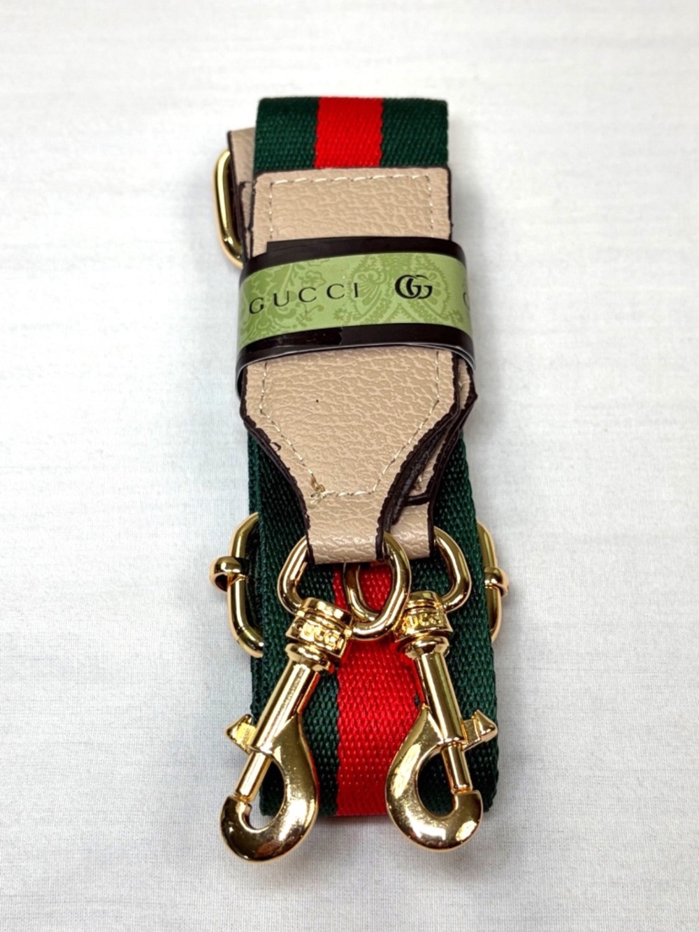 Gucci Adjustable Web Strap Green Red Canvas Gold Hardware Brand New Folded